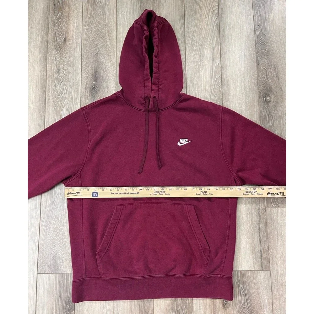Nike Club Fleece Hoodie Mens Sz Large Burgundy Logo Fleece Lined Front Pocket